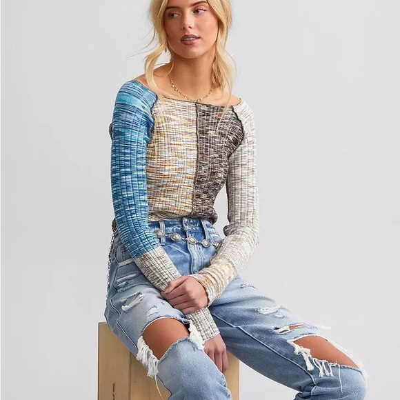 Gilded Intent Tops - Buckle Gilded Intent color block long sleeve top.